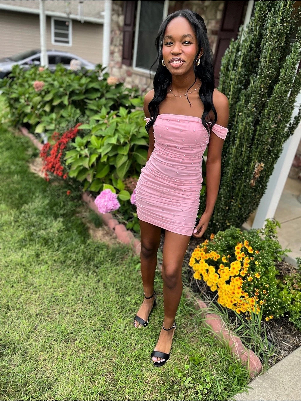 Pink Ruched Off-Shoulder Mini Dress Like New - Picture 2 of 3
